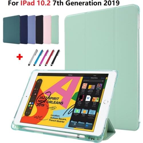 Light Color Folding Cover For Funda iPad 10 2 Case with pencil holder For iPad 10.2 7th Generation Case 2019 A2200 A2198 A2232