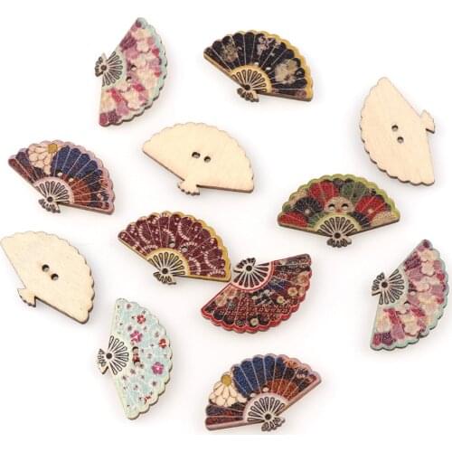 50Pcs Retro Wooden Sewing Buttons Scrapbooking Fan Mixed Two Holes Retro 30 x 18mm Costura Botones Decorate bottoni botoes