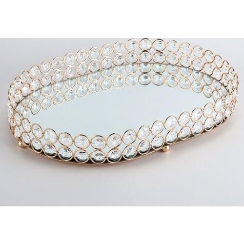 European Mirror Glass Metal Storage Tray Gold Oval Fruit Plate Desktop Small Items Jewelry Display Tray Plate