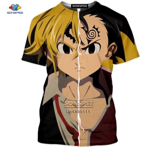 SONSPEE Anime The Seven Deadly Sins Mens T-shirt 3D Print Cool Boy Meliodas Escanor Zeldris Tshirt Unisex Casual Street Shirt