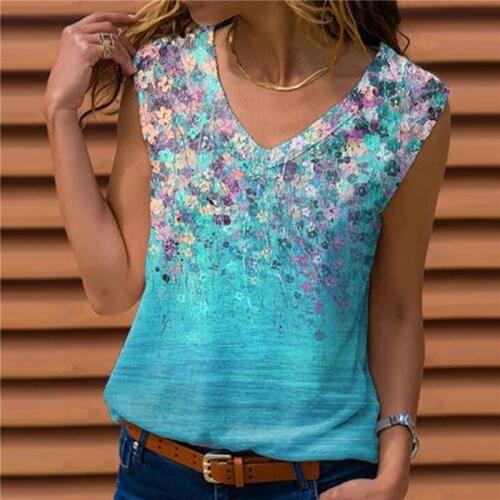 Women T Shirt Vintage Floral Print Boho Beach Sexy Tank T Shirt Female Loose Casual Sleeveless Tee Shirts Tops Streetwear