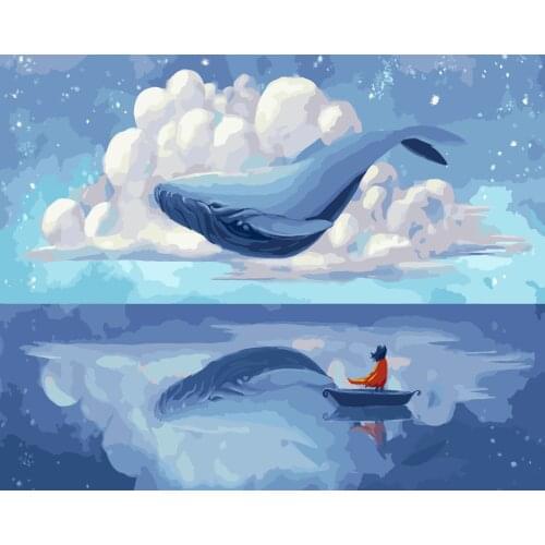 Oil Painting By Numbers Flying Whale Animals 50x40cm Kits Pictures Drawing Canvas HandPainted DIY Home Decoration Gift