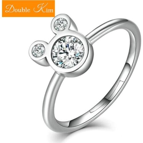 Cartoon Kawaii Mouse Zircon Adjustable Ring Copper Alloy silver plated Resizable Rings Fashion Trendy Women Jewelry Birthday