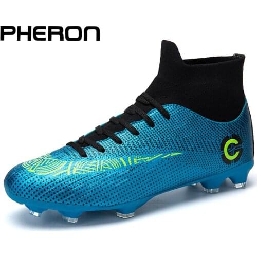 Turf Black Men Soccer Shoes Kids Cleats Training Football Boots High Ankle Sport Sneakers Size 36-49 Dropshipping 2021