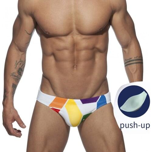 2021New Mens Sexy Low Waist Swimwear with Push Pad Shorts Beach Swimming Bathing Suit Swimsuit Husband Beach Swimming Pool Surf