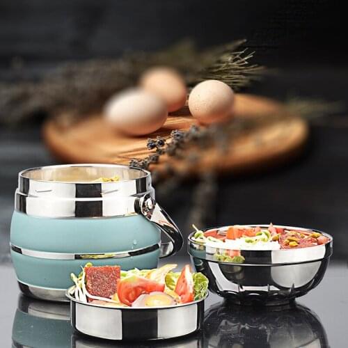 Thickened stainless steel lunch box with bowl with rice pot large capacity lunch box with double layer hot proof with lattice