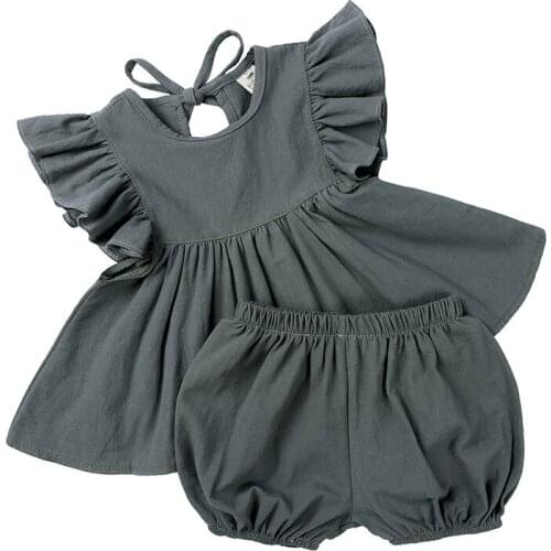 Summer Toddler Newborn Baby Girls Clothes Sets Fly Sleeve Tops T-shirt+Shorts 2pcs Casual Princess Toddler Cotton Set Outfits