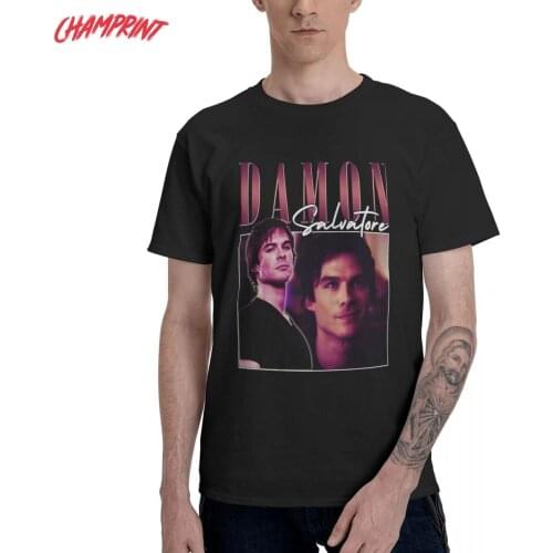 Damon Salvatore The Vampire Diaries Mens T Shirt Amazing Tee Shirt Short Sleeve Round Neck T-Shirts 100% Cotton Summer Clothes