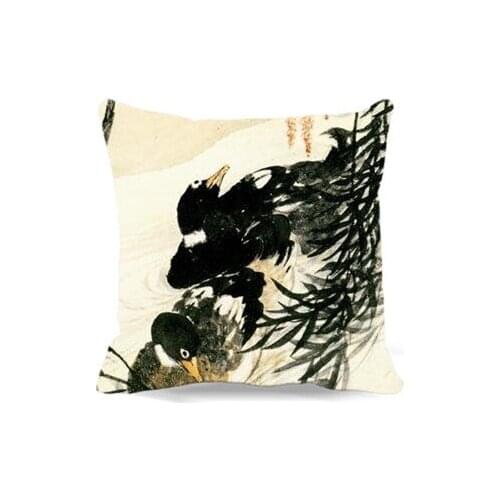 Animals Chinese watercolor painting of Square Cotton polyester soft cushion cover for Home car sofa chair decorative