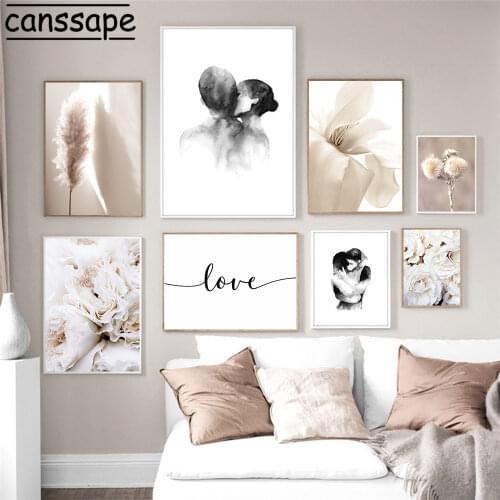 Couples Wall Canvas Painting Flowers Print Reed Poster Black And White Art Prints Nordic Wall Pictures For Bedroom Home Decor