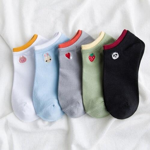 Female socks color matching double-layered mouth cute delicate embroidery strawberry pig pig panda patternsocks rabbit shipsocks