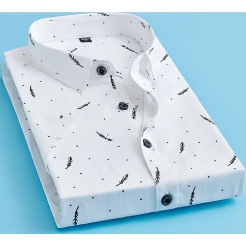 New Style 2019 Summer New Fashion Brand Clothing Men Short Sleeve Shirt Feather printing Slim Fit Shirt Casual Shir