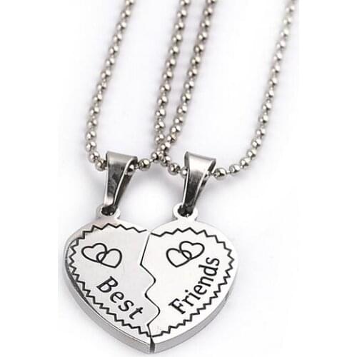 One set popular rhodium plated two parts heart with "Best Friends" lettter ball chains necklace set xy315
