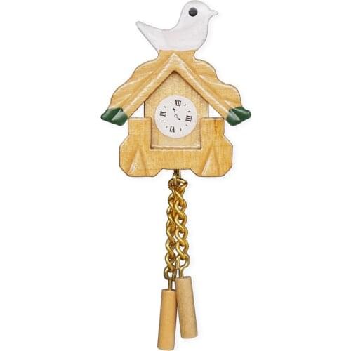 Odoria 1:12 Miniature Vintage Wood Wall Hanging Clock Bird Sharp Pendulum Dollhouse Furniture Accessories