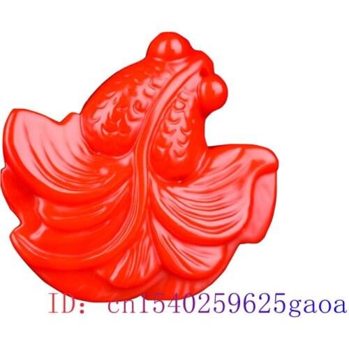 Red Jade Goldfish Pendant Amulet Carved Jewelry Natural Necklace Jadeite Chinese for Fashion Charm Gifts Women