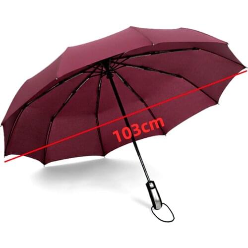 Ten Bones Fully Automatic Big Umbrella Fold Men Women Business Umbrella Increase Reinforce 3 Folding Umbrella