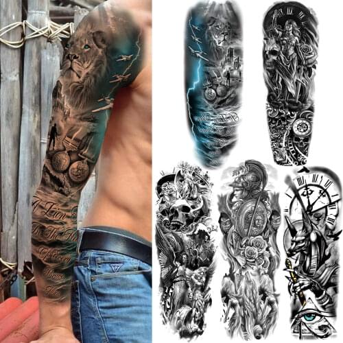 Full Arm Devil Temporary Tattoo Sleeve For Men Women Monster Skull Black Warrior Tattoos Sticker Large 3D Compass Demon Tatoos