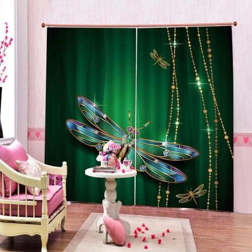 Custom Bedroom 3D Curtain dragonfly For Blackout Curtains Living Room Modern Grommet Top Curtains home decoration