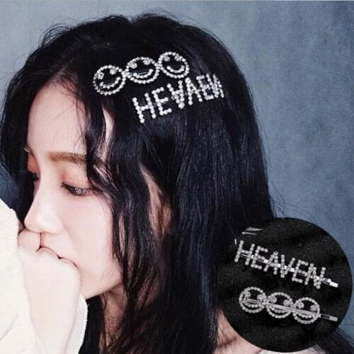 SimplicityStunning Temperament Letter Smiley Face Hairpin Sweet English Crystal HEAVEN Characters Hair Clips Awesome Barrettes