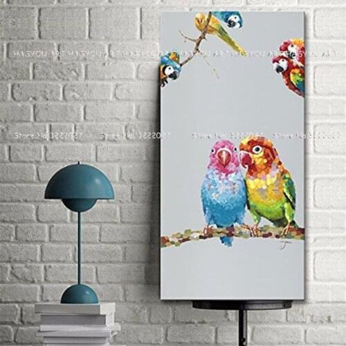 Hand painted Oil Painting on Canvas Lovely parrots Animals Wall Art picture for bedroom living room Home Decoration paintings