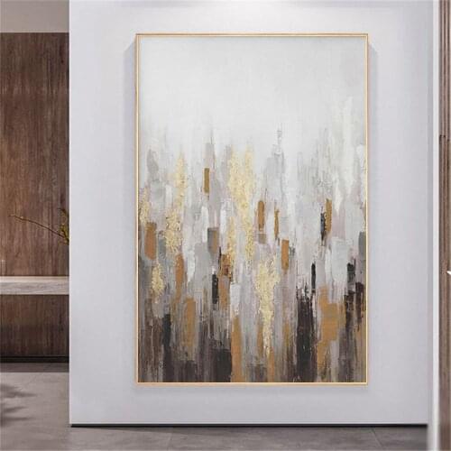 Brown-red vertical canvas painting, hand-painted oil painting, orange-red texture, gold leaf craft, wall art, decorative mural