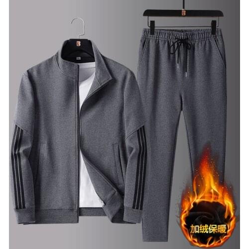 Sports suit mens sportswear large size casual suit two-piece suit spring, autumn and winter plus velvet thick