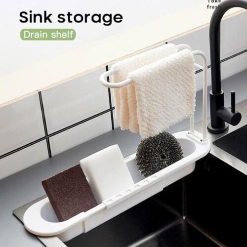 Telescopic Sink Shelf Kitchen Storage Holders Racks Soap Sponge Drain Rack Basket Faucet Adjustable Bathroom Holder Organizer