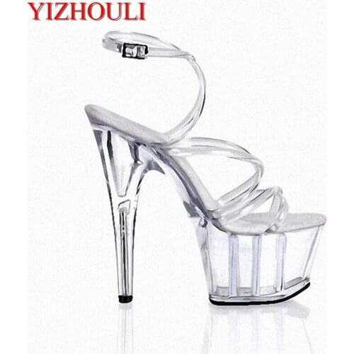 Concise Crystal Shoes, 6 Inch Stiletto High Heels With 2 Inch Clear Platforms Strappy Sexy Shoes 15cm High Heels Crystal Sandals