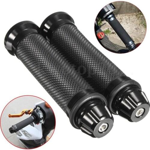 Evomosa Universal Black Grips 22 mm 7/8"Handle Hand Grip Handlebar Anti-slip Grips with Bar End Weight For Honda BMW Yamaha