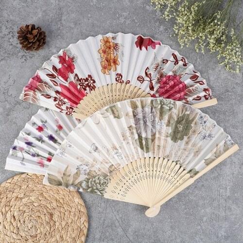 1PC Summer Vintage Bamboo Folding Hand Held Flower Fan Chinese Dance Party Pocket Gifts Wedding Colorful