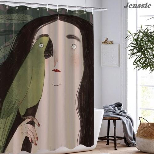 Fat Funny Woman Print Shower Curtain Cartoon Bath Curtain Waterproof Bathroom Shower Screen Decorative Shower Curtain with Hooks