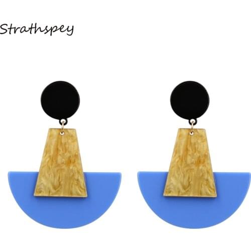 STRATHSPEY Fan-Shaped Acrylic Earrings For Women Handmade Vintage Big Pendant Resin Drop Earring Fashion Jewelry Wholesale