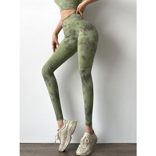 Stretch High Waist Yoga Leggings Women Seamless Running Scrunch Butt Fitness Pants Tie-dye Sanded Running Sports Leggings