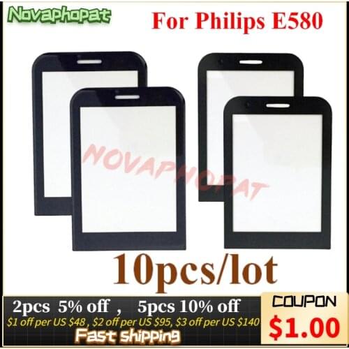 Novaphopat New Black Glass Screen For Philips Xenium E580 CTE580 Glass lens Panel (not touch screen Sensor) ; 10pcs/lot