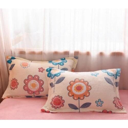 2pcs Flannel Pillowcase Winter Velvet Pillow Cover Bedding Home Decor Flower Print Rectangle Pillow Cases 48x74cm