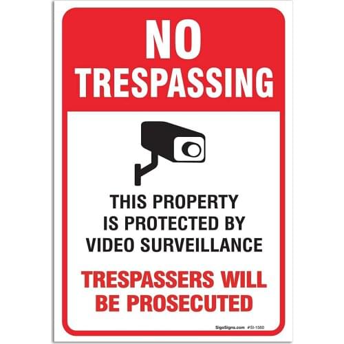2 Pack) No Trespassing Sign Video Surveillance Sign, 10x7" 4 Mil Sleek Vinyl Decal Stickers Weather Resistant