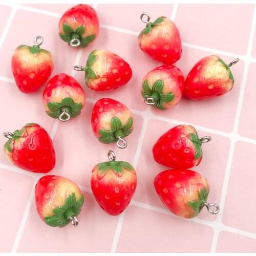 20Pcs Resin Charms Cabochon 3D Simulation Strawberry Pendants DIY Scrapbooking Craft Jewelry Earrings Making Accessories 12*21mm