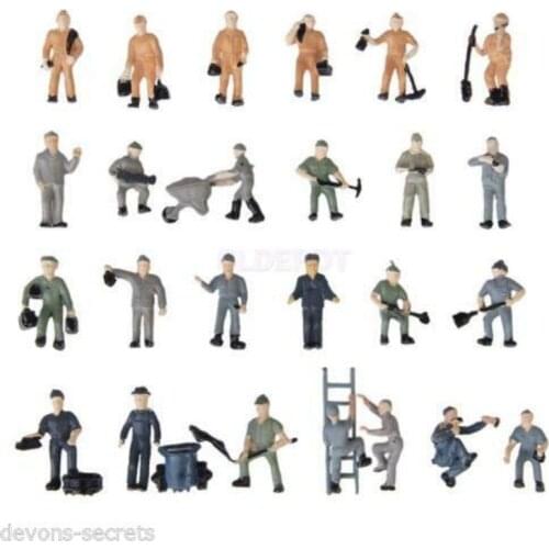 25pcs 1:87 Scale Painted Mix Model Train Railway Station Platform Worker People Figures with ladder Bucket Layout Scene Toys