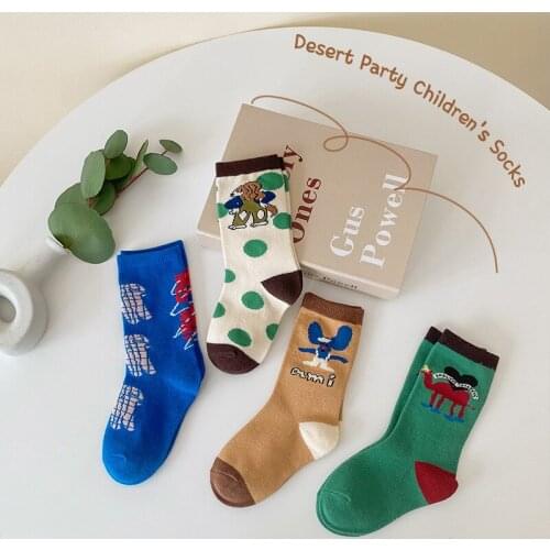 4 Pairs Warm Kids Socks Autumn Winter Baby Girl Socks Cute Cartoon Print Childrens Cotton Sokken For Boys 1-8T