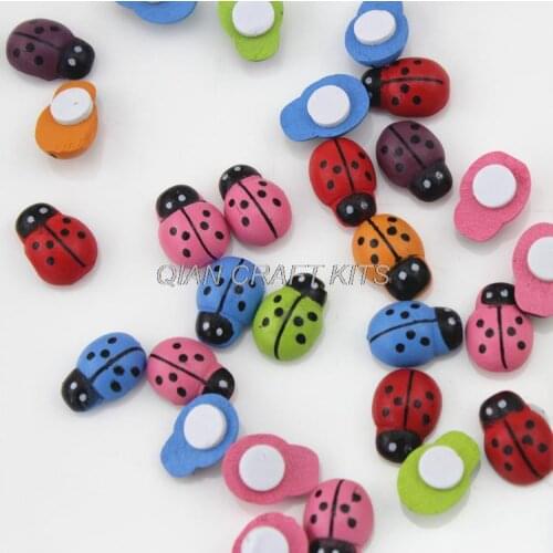 500pcs of Ladybug Wood Flatback cabochon charm mixed colors with glue pad on for diy , 13 mm x 9 mm