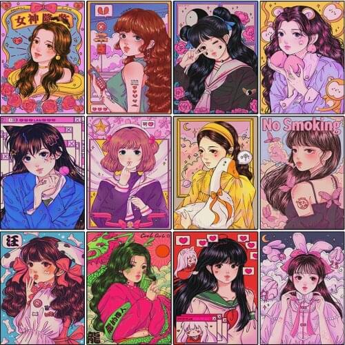 QIZITNEG 5D Diy Diamond Painting Cartoon Girl Portrait Square/Round Mosaic Embroidery Cross Stitch Picture Home Decoration Gift