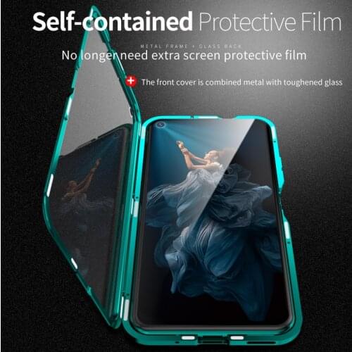 Aluminum Metal Magnetic Case For Huawei Honor 20/ Pro/ Lite/ 20i Luxury 360 Full Protection Tempered Glass Back Phone Case Cover