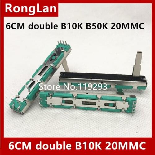 [BELLA] 60MM 6 cm double B10K B10KX2 B50K B50KX2 Original DJM 400 500 600 800 mixer fader volume potentiometer 20MM -10P