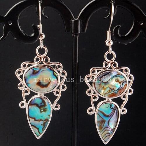 Free shipping Fashion Jewelry 22x40mm New Zealand Abalone Shell Art Dangle Earring MC4235