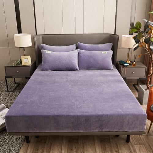 Bonenjoy 1 pc Purple Flannel Fitted Sheet With Elastic Single Queen Size Bedclothes Plain Dyed Solid Color Bed Sheets couvre lit