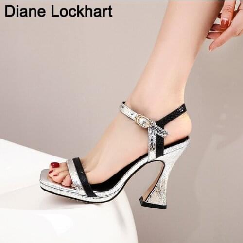 Vintage Square Toe Sandals Women Gladiador High Heels Buckle Strap Silver Sandals Women’s Designer Summer Shoes Femme Heels