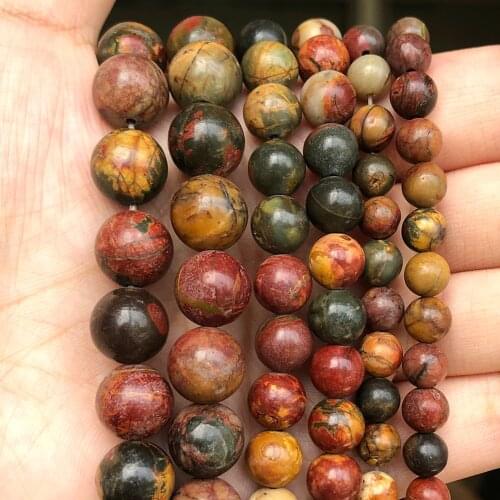Natural Stone Smooth Picasso Jaspers Round Loose Spacer Beads 15inch Strand 4 6 8 10 12mm for Jewelry Making DIY Charm Bracelets