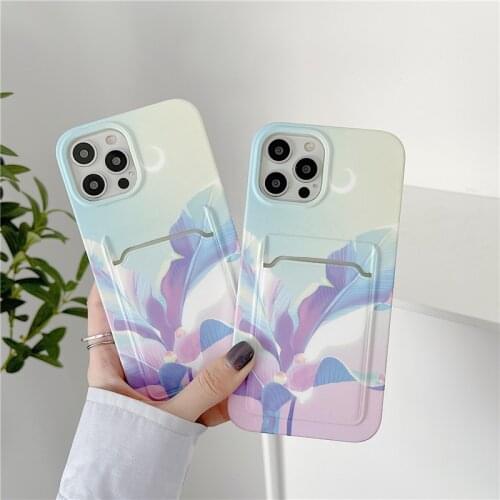 Flower Card Wallet Bag Phone Case For iPhone 11 12 Pro Max Art Card Slot Cover X XR XS Max 7 8 Plus SE2020 Luxury Marble Case