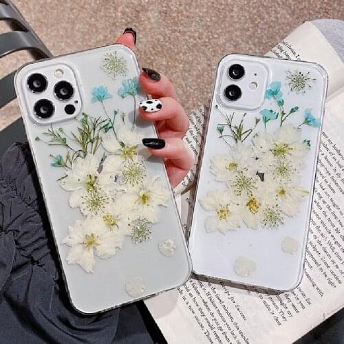 Fashion Dried Flower Leaf Clean Phone Case For iPhone 12 11 Pro X XR XS Max 12 Mini 7 8 Plus SE2 Transparent Soft Silicone Cover
