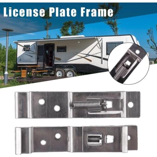 2Pcs European EU Stainless Steel Car Number License Plate Frame Holder Bracket Rack For Camper Trailer Truck Clips Cover Spring